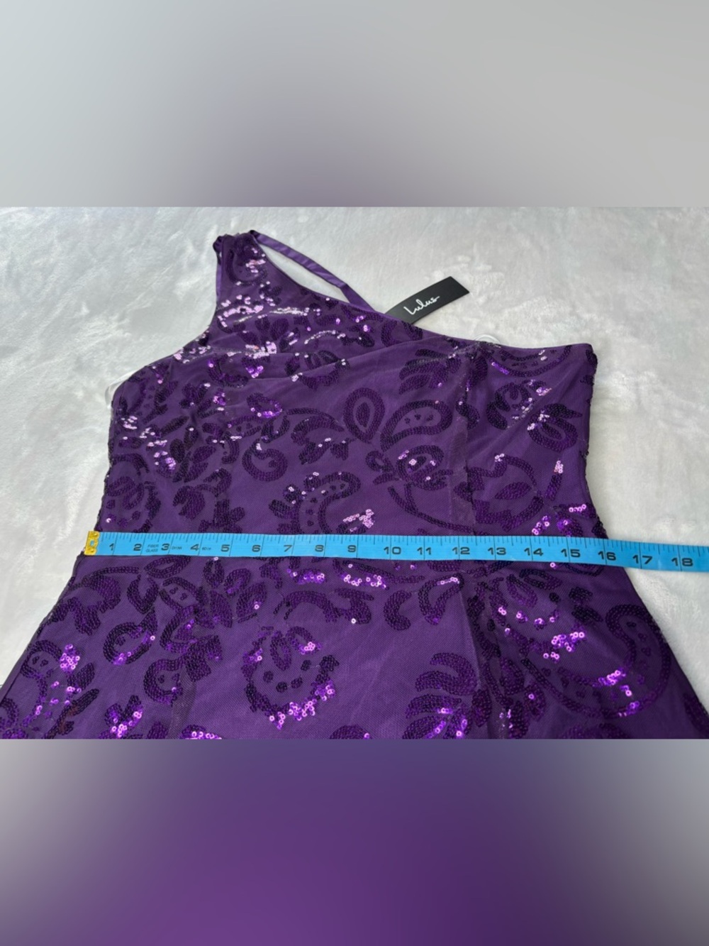 Lulus Purple Sequin One Shoulder Mini Dress XL Triple Strap NWT - Picture 14 of 16